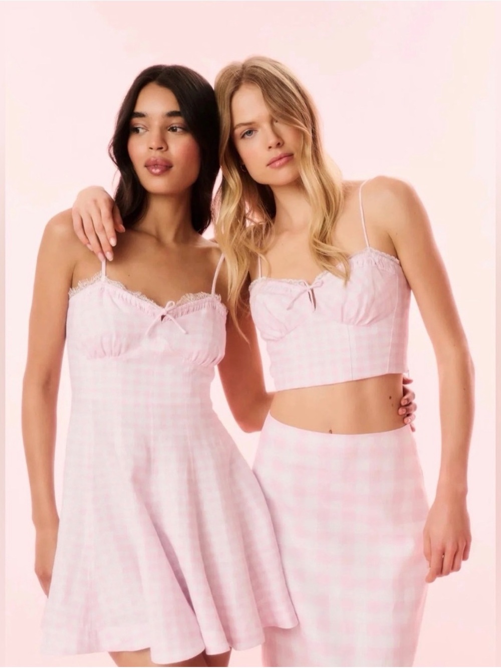 NWT LoveShackFancy Pink Gingham Lace-Trim Dress